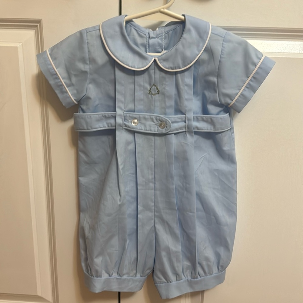 Lullaby Set 18M Blue Christmas Tree Embroidered One Piece